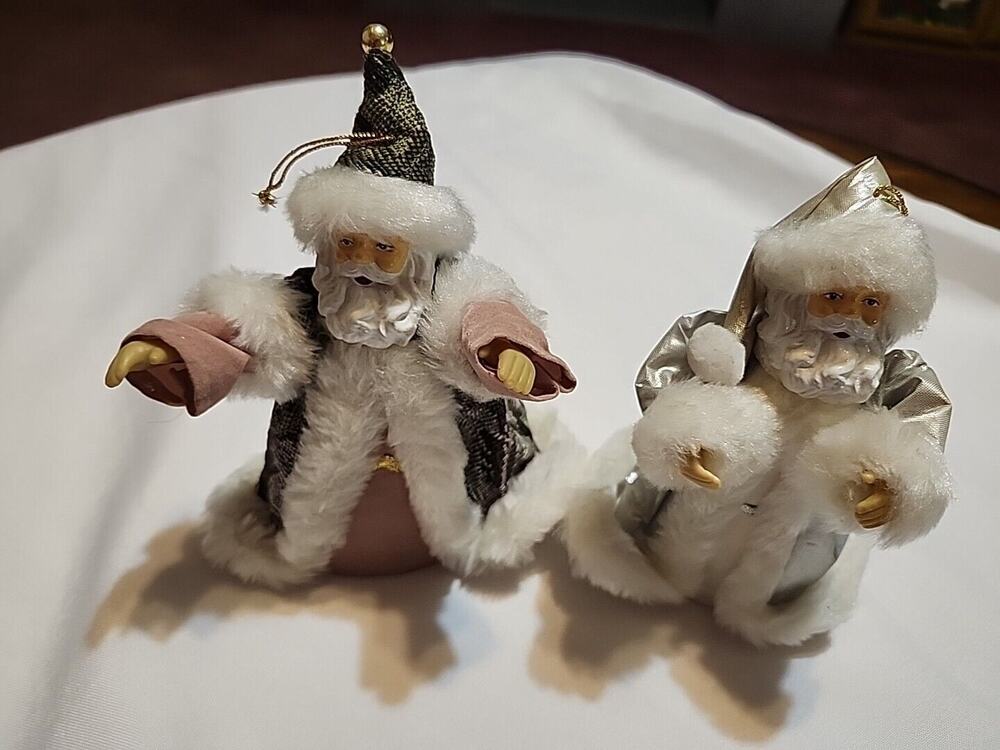 Holiday Time 7" Santa Christmas Ornament With Cloak Tree Topper Set of 2